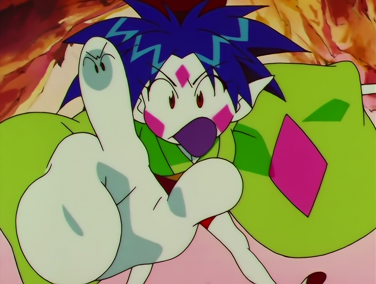 Ponko in closeup, pointing angrily at the viewer, and her fingertip has a second angry face on it.